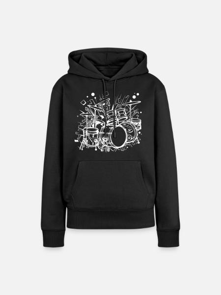 Drum Kit Line Art - Frauen Premium Bio Hoodie - Schwarz