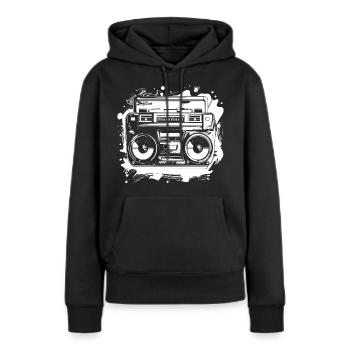 Dessin de musique hip hop - Sweat à capuche Premium bio Femme - noir - Devant - Julia (174cm)