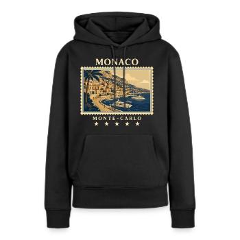 Monaco Monte-Carlo Vintage Reisemarke - Frauen Premium Bio Hoodie - Schwarz - Vorne - Julia (174cm)