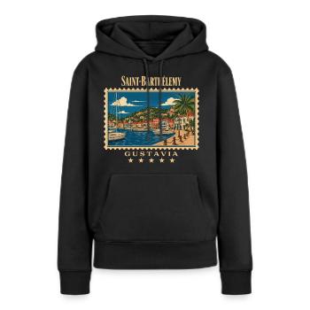 Saint-Barthélemy Gustavia Vintage Reisemarke - Frauen Premium Bio Hoodie - Schwarz - Vorne - Julia (174cm)