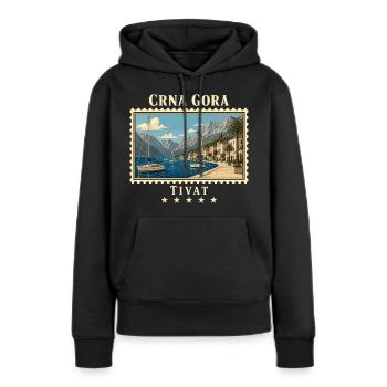 Montenegro Tivat Vintage Reisemarke - Frauen Premium Bio Hoodie - Schwarz - Vorne - Julia (174cm)