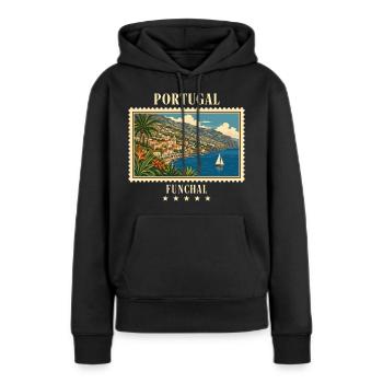 Portugal Funchal Vintage Reisemarke - Frauen Premium Bio Hoodie - Schwarz - Vorne - Julia (174cm)