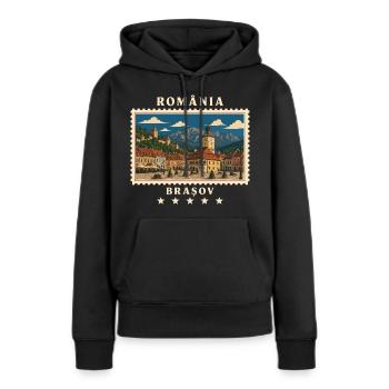 Rumänien Brașov Vintage Reisemarke - Frauen Premium Bio Hoodie - Schwarz - Vorne - Julia (174cm)