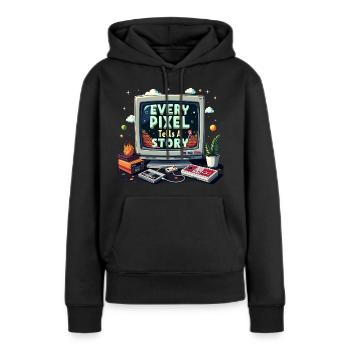 Chaque pixel raconte une histoire - Retro Gaming - Sweat à capuche Premium bio Femme - noir - Devant - Julia (174cm)