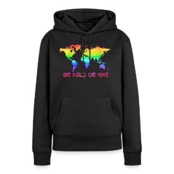 Un monde un monde carte du monde - Sweat à capuche Premium bio Femme - noir - Devant - Julia (174cm)