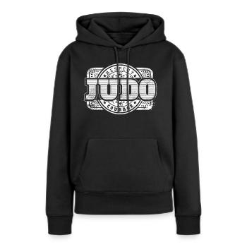 Étiquette de judo - Sweat à capuche Premium bio Femme - noir - Devant - Julia (174cm)