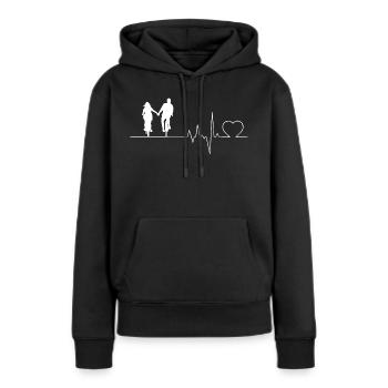 Battement de coeur Battement de coeur Couple d'amoureux Couple de vélos - Sweat à capuche Premium bio Femme - noir - Devant - Julia (174cm)
