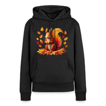 herbstliches Eichhörnchen - Frauen Premium Bio Hoodie - Schwarz - Vorne - Julia (174cm)
