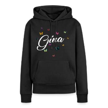 GINA - Mädchen Name mit bunten Schmetterlingen - Frauen Premium Bio Hoodie - Schwarz - Vorne - Julia (174cm)