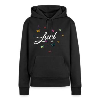 LUCI - Mädchen Name mit bunten Schmetterlingen - Frauen Premium Bio Hoodie - Schwarz - Vorne - Julia (174cm)