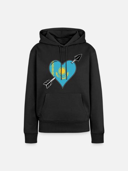 Kasachstan Flagge Herz Liebe - Frauen Premium Bio Hoodie - Schwarz