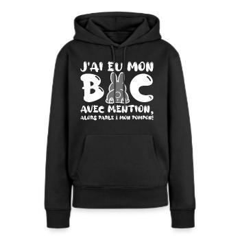 J'ai eu mon BAC Félicitations Nouveau Bachelier - Sweat à capuche Premium bio Femme - noir - Devant - Julia (174cm)