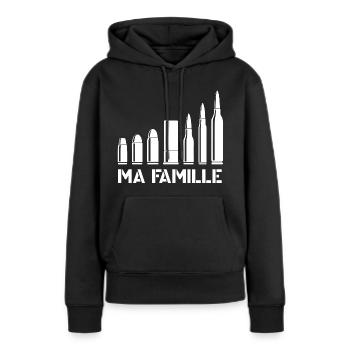 Cartouches et Munitions - Ma Famille - Armes - Sweat à capuche Premium bio Femme - noir - Devant - Julia (174cm)