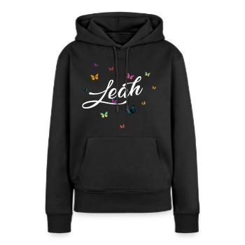 LEAH - Mädchen Name mit bunten Schmetterlingen - Frauen Premium Bio Hoodie - Schwarz - Vorne - Julia (174cm)