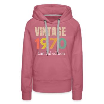 vintage 1970 limited edition - Anniversaire - Sweat à capuche Premium bio Femme - mauve - Devant - Isabella (175cm)