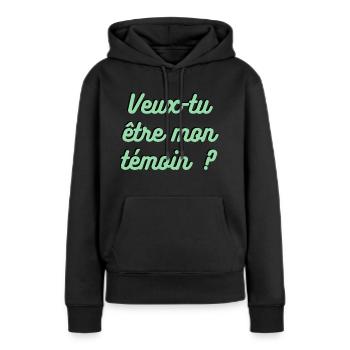 Témoin de mariage - Demande - Sweat à capuche Premium bio Femme - noir - Devant - Julia (174cm)