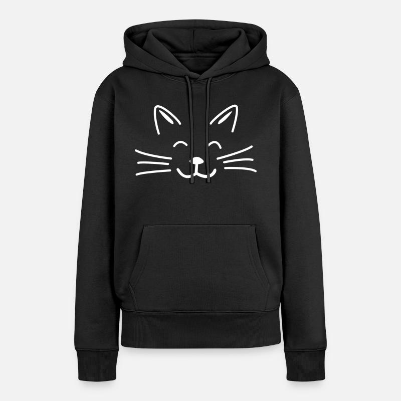 Idée cadeau chat mignon blanc - Sweat à capuche Premium bio Femme - noir