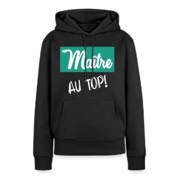 MAÎTRE. MAITRE - Sweat à capuche Premium bio Femme - noir - Devant - Julia (174cm)