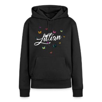 LILLIAN - Nom de fille avec des papillons colorés - Sweat à capuche Premium bio Femme - noir - Devant - Julia (174cm)