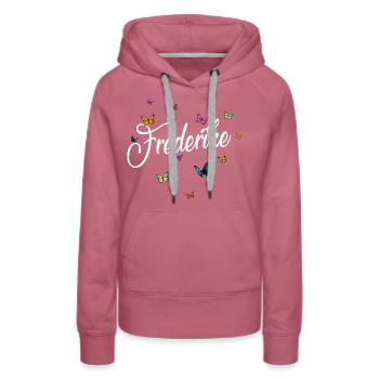 FREDERIKE - Girl's Name & Colorful Butterflies - Women’s Premium Organic Hoodie - mauve - Front - Isabella (175cm)