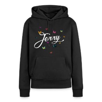JENNY - Mädchen Name mit bunten Schmetterlingen - Frauen Premium Bio Hoodie - Schwarz - Vorne - Julia (174cm)