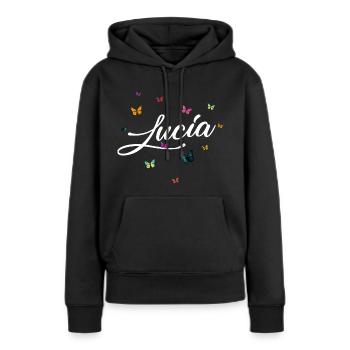 LUCIA - Nom de fille avec des papillons colorés - Sweat à capuche Premium bio Femme - noir - Devant - Julia (174cm)