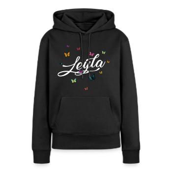 LEYLA - Mädchen Name mit bunten Schmetterlingen - Frauen Premium Bio Hoodie - Schwarz - Vorne - Julia (174cm)