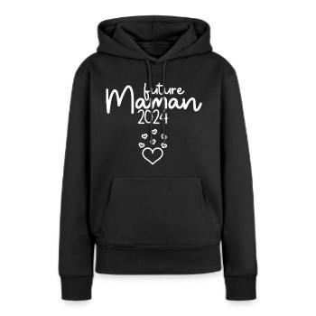 Annonce grossesse Meilleure future Maman 2024 - Sweat à capuche Premium bio Femme - noir - Devant - Julia (174cm)