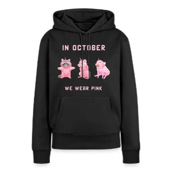 In October we wear pink Im Oktober tragen wir pink - Frauen Premium Bio Hoodie - Schwarz - Vorne - Julia (174cm)