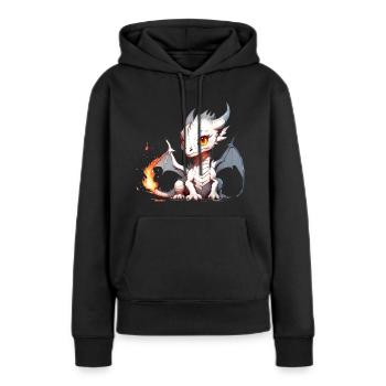 Petit Dragon mignon avec flamme - Sweat à capuche Premium bio Femme - noir - Devant - Julia (174cm)