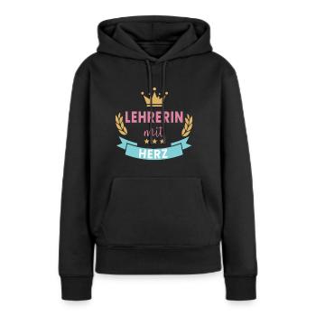 Lehrerin mit Herz! Krone & Kranz - Frauen Premium Bio Hoodie - Schwarz - Vorne - Julia (174cm)
