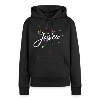 JESSICA - Nom de fille avec des papillons colorés - Sweat à capuche Premium bio Femme - noir - Devant - Julia (174cm)