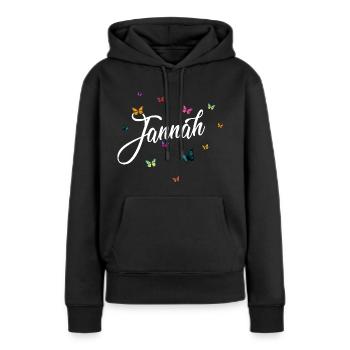 JANNAH - Mädchen Name mit bunten Schmetterlingen - Frauen Premium Bio Hoodie - Schwarz - Vorne - Julia (174cm)