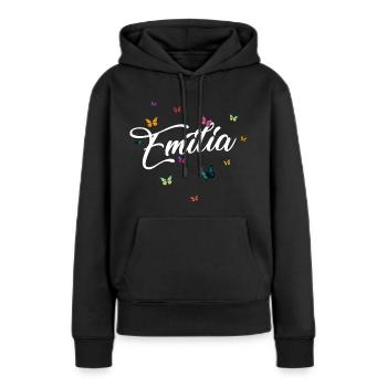 EMILIA - Nom de fille avec des papillons colorés - Sweat à capuche Premium bio Femme - noir - Devant - Julia (174cm)