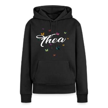 THEA - Mädchen Name mit bunten Schmetterlingen - Frauen Premium Bio Hoodie - Schwarz - Vorne - Julia (174cm)