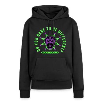« Oserez-vous être différent?! - Sweat à capuche Premium bio Femme - noir - Devant - Julia (174cm)