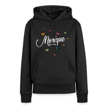 MONIQUE - Prénom de fille avec des papillons colorés - Sweat à capuche Premium bio Femme - noir - Devant - Julia (174cm)