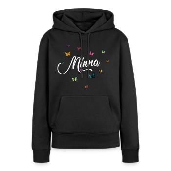 MINNA - Nom de fille avec des papillons colorés - Sweat à capuche Premium bio Femme - noir - Devant - Julia (174cm)
