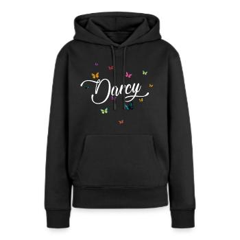 DARCY - Mädchen Name mit bunten Schmetterlingen - Frauen Premium Bio Hoodie - Schwarz - Vorne - Julia (174cm)