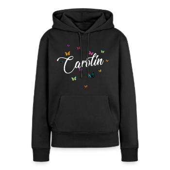 CAROLIN - Mädchen Name mit bunten Schmetterlingen - Frauen Premium Bio Hoodie - Schwarz - Vorne - Julia (174cm)