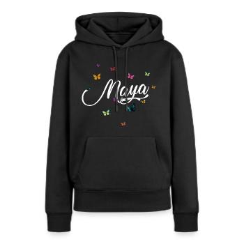 MAYA - Mädchen Name mit bunten Schmetterlingen - Frauen Premium Bio Hoodie - Schwarz - Vorne - Julia (174cm)