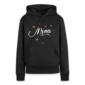 MONA - Mädchen Name mit bunten Schmetterlingen - Frauen Premium Bio Hoodie - Schwarz - Vorne - Julia (174cm)