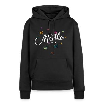 MARTHA - Mädchen Name mit bunten Schmetterlingen - Frauen Premium Bio Hoodie - Schwarz - Vorne - Julia (174cm)