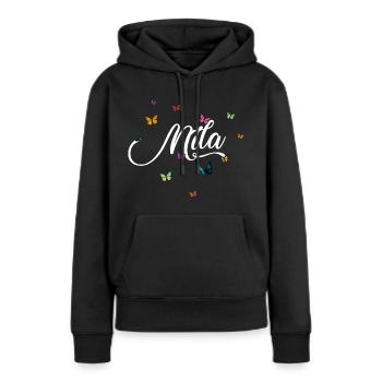 MILA - Mädchen Name mit bunten Schmetterlingen - Frauen Premium Bio Hoodie - Schwarz - Vorne - Julia (174cm)