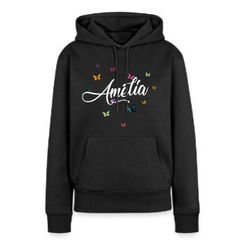 AMELIA - Girl Name with Colorful Butterflies - Women’s Premium Organic Hoodie - black - Front - Julia (174cm)