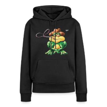 Grenouille au lasso - Sweat à capuche Premium bio Femme - noir - Devant - Julia (174cm)