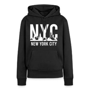Série NYC Skyline - impression blanche - Sweat à capuche Premium bio Femme - noir - Devant - Julia (174cm)