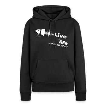 Live is life - Sweat à capuche Premium bio Femme - noir - Devant - Julia (174cm)