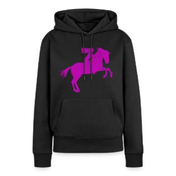 Reiterin Springpferd | Reiten | Pink - Frauen Premium Bio Hoodie - Schwarz - Vorne - Julia (174cm)