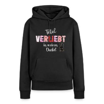 Verliebt in meinen Hund, süßes Dackelmotiv - Frauen Premium Bio Hoodie - Schwarz - Vorne - Julia (174cm)